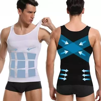 Mens Slimming Body Shaper Posture Corrector Vest Abdomen Compression Tank Tops • $16.79