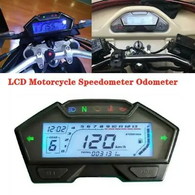 12V Universal LCD Motorcycle Speedometer Odometer RPM Speed Fuel Gauge Kph Mph • $67.84