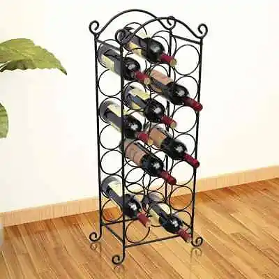 Wine Rack Free Standing Metal Black Classic Storage Unit Holder For 21 Bottles • £30.99