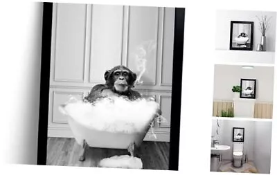 Monkey In Tub - Black And White Animals Black Framed 8x10inch Monkey Wall Art • $16.44