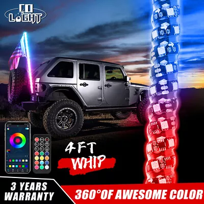 4FT Spiral RGB LED Whip Chasing Light With US Flag For RZR UTV ATV 4x4 Antenna • $129.99