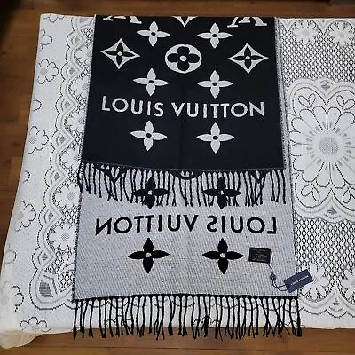 Louis Vuitton Wool Shawl Black Scarf 65cmx180cm • $105