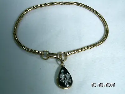 ...Vintage Gold ToneSilver ToneBlack Enamel Teardrop Locket Charm Bracelet... • $14.97