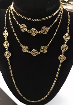 Gorgeous Vintage Gold Tone Long Flower Swirl 54” Necklace. #709 • $16.96