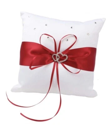 £6.91 • Buy WEDDING RING CUSHION PILLOW Crystal Double Colour Heart Ring Bearer Pillow 8”