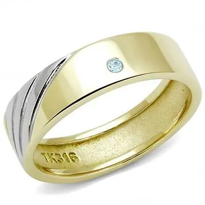 Mens 5mm Ring Band 6mm Steel Thumb Wedding Signet Two Tone Cz Aquamarine 3267 • £18.99