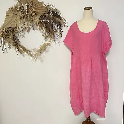 THE ITALIAN CARTEL Pink Linen Smock Midi Dress Made It Italy Imagine One Size • $59