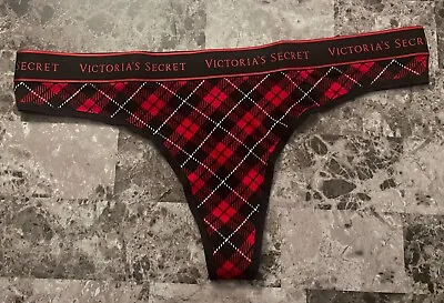 Nwt Victoria's Secret Red Black White Plaid Thick Logo Waistband Thong Panties • £17.75