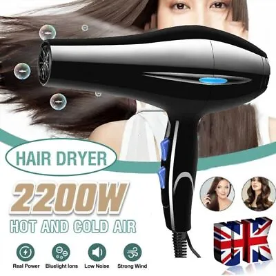 Hair Dryer 2200W Professional Style Nozzle Quiet Blower Pro Salon Dryer Blow UK • £9.89