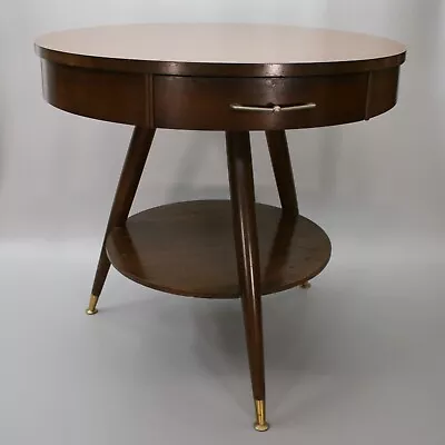 Vintage Mersman 8201 Wood 27.5  Round Formica Top Drawer Accent Coffee End Table • $100