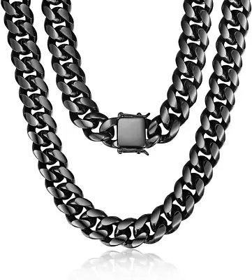Mens Miami Cuban Link Chain Black Thick Stainless Steel Curb Chain Necklace Hip • $63.83