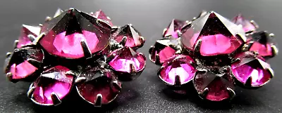 SCHREINER Purple Inverted Rhinestone Vintage Clip Earrings • $149.99