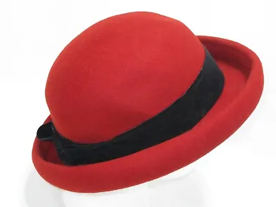 VNTG Bet Mar Bowler   Women's Hat Red W/ Black Ribbon Union Made In USA! GUC! • $36.95