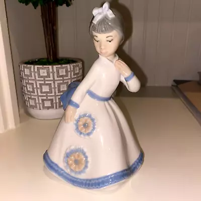 Zaphir Lladro Vintage Young Girl In Dress With Bows Blue & White 7  EUC • $75