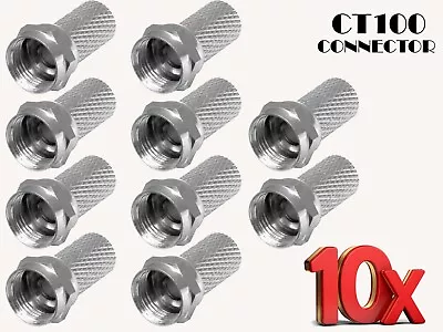 F Type Plug F Connector Screw On TV Satellite Aerial RG6 CT100 Cable- Pack Of 10 • £2.49