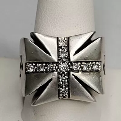 Vintage MEN'S WTS Sterling Silver 26G Maltese Cross CZ Ring Sz 10.5 • $68