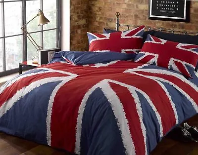 UNION JACK Or ENGLAND Flag Blue Red White Duvet Quilt Cover Bedding Set • $18.23