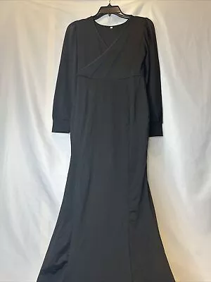 LG Hi Low Wrap Black Dress Mermaid Long Sleeve Formal Elvira Morticia Stretchy • $18.89