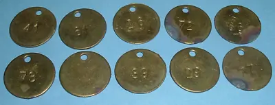 NOS 10~ Antique BRASS COAL MINERS NUMBER TAGS *Varying NUMBERS *Lot #2 • $35