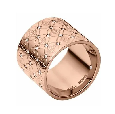 Michael Kors Rose Gold Tonemonogramcrystalbarrelring Size (78)- Mkj4289 • $114.74