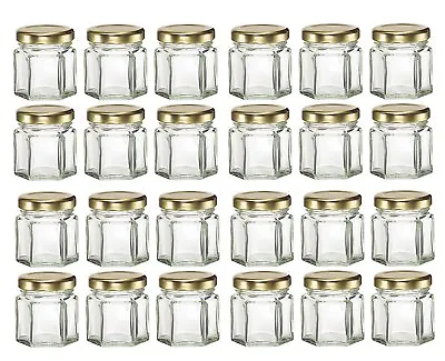 Nakpunar 24 Pcs 1.5 Oz Mini Hexagon Glass Jars With Gold Plastisol Lined Lids • $26.99