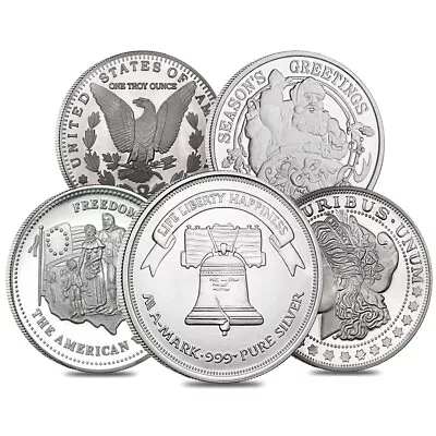 Lot Of 5 - 1 Oz Silver Generic Rounds .999 Fine • $151.42