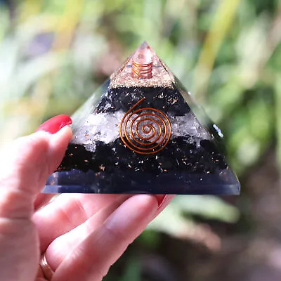 Shungite Clear Quartz & Black Tourmaline Orgone Pyramid XL 75mm 3 Inch EMF & 5G • $17