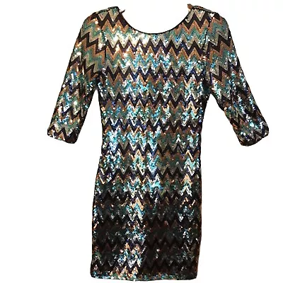 As U Wish Women's Small  Sequin Chevron Three Quarter Sleeve Dress • $16.80