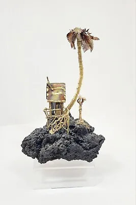 Lava Rock & Metal Copper Sculpture Hut/ Tree House Palm Tree Man Looking Shell • $80