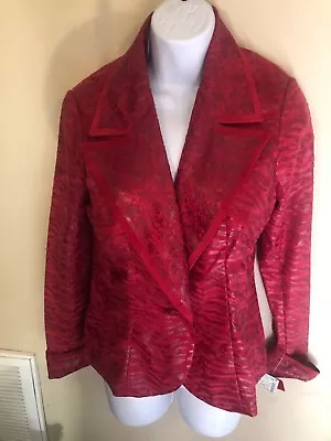 NWT  V Cristina  Sz M Red Leopard Print Jacket  Fitted RARE $148.tag • $59.99