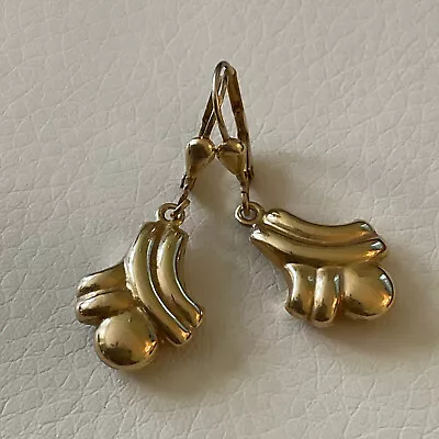 Vintage 14K Milor Gold Puffy Deco Drop Dangle Earrings • $119.99