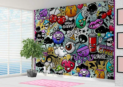 Graffiti Stickerbomb Style Wallpaper Wall Mural Wall Art (12884801) Graffiti • £43.99