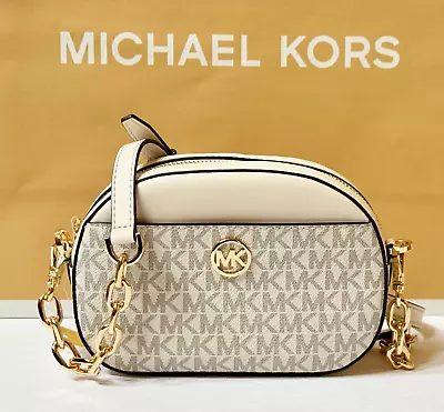 Michael Kors Jet Set Glam Small Front Pocket Oval Crossbody Bag Mk Light Cream • $88.94