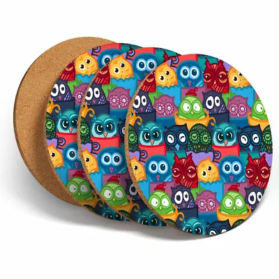 £7.99 • Buy 4 Set - Owls In Coffee Mugs Owl Coasters - Kitchen Drinks Coaster Gift #2833