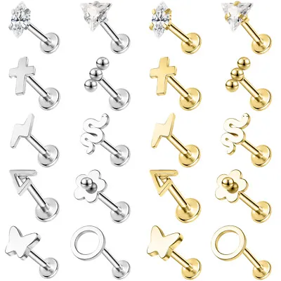 1 Pc 16G Surgical Steel CZ Lip Labret Stud Cross Snake Cartilage Earring Jewelry • $8.87