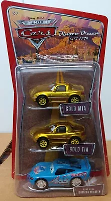 Disney Pixar World Of Cars GOLD MIA & TIA BLING MCQUEEN Dinoco  Damage Blister. • $24.99