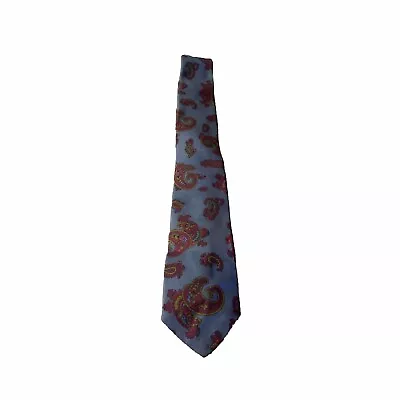 Vtg 40s Skinny Tie Blue Paisley Mens Classic Hand Screened Fouland • $17.49