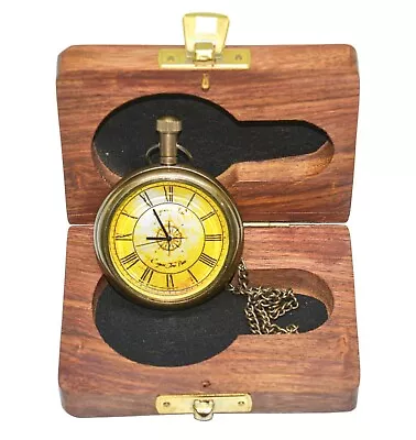 Maritime Marco Polo Brass Pocket Watch Fob With Chain Wooden Box  Ll09 • $29.44
