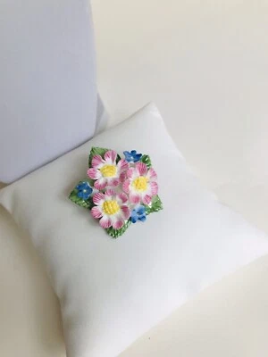 Vintage Pretty Porcelain Flower Brooch Pink Flowers Perfect 2” Across • £3.60