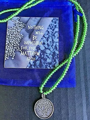 Mustard Seed & Tree Of Life Necklace W/ Jewelry Bag & Scripture Card Green NEW • $14.35