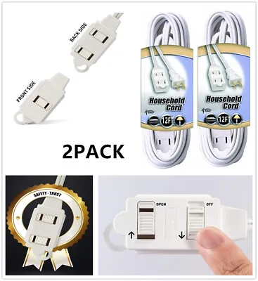 2 Prong 3-Outlet Extension Power Cord Strip 12FT Long Durable Electrical Cable • $13.99