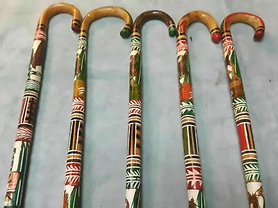 Hand Carved Painted Wooden Mexican Walking Cane Stick Staff Aztec W Rubber Tip • $29.95