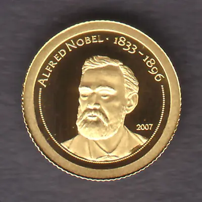 Mongolia.. 2007 Gold 500 Togrog.  Alfred Nobel..  0.5gram  .999 Gold... Proof • $67.24