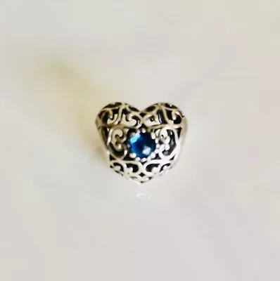 Pandora Signature Filigree Birthstone Heart September Blue Sapphire CZ Charm • $32