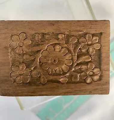 VNTG 1970s India Wood Jewelry Trinket Box Carved Flowers MCM • $15