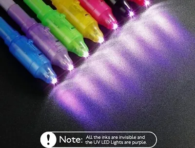 Invisible Ink Pen With UV Light Magic Marker Pen Kid Pens Secret Message 4pcs • £9.98