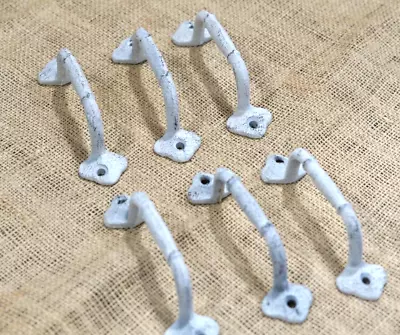 $19.99 • Buy 6 Cast Iron Handles Distressed White Drawer Bin Pulls 5 1/4  Long Home Decor