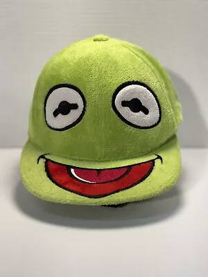 Muppets Kermit The Frog Fuzzy Green Flat Bill Fitted Style Baseball Hat Cap • $9.87