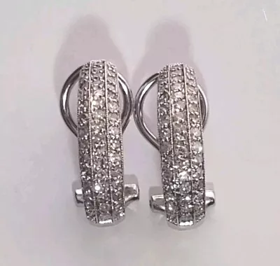 Vintage 14k White Gold 0.80ct Natural Diamond Hoop Earrings Omega Back • $135.50