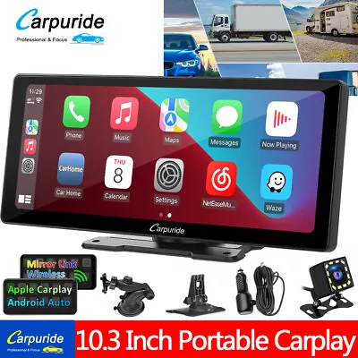 Carpuride 10.3Inch Portable Car Stereo Wireless Apple Carplay & Android Auto Cam • $483.99